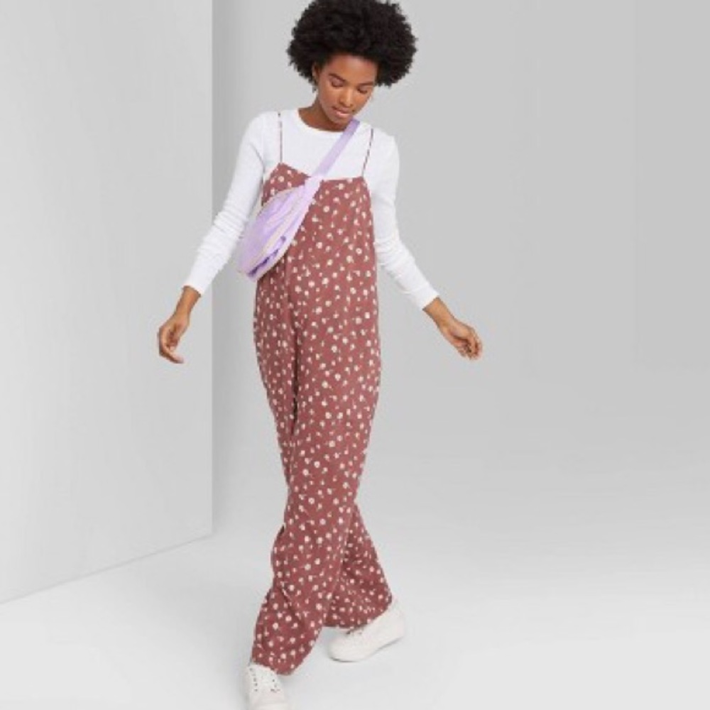 NWT Wild Fable Mauve Floral Square Neck Jumpsuit